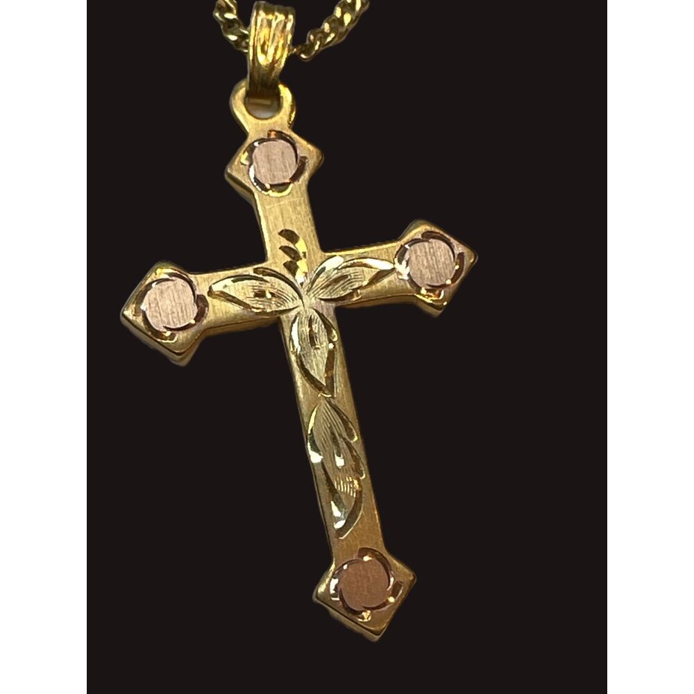Tri Color Gold Filled Cross Necklace Beautiful Vintage